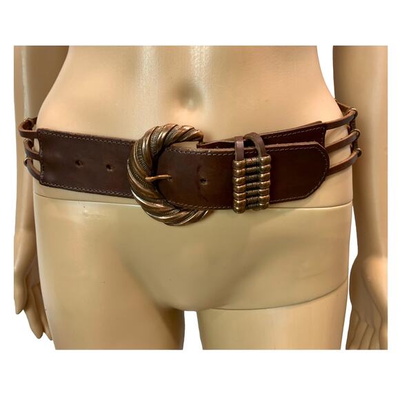 80s Compagnie Internationale Express Brown Leather Mesh Belt Copper Buckle main image 8